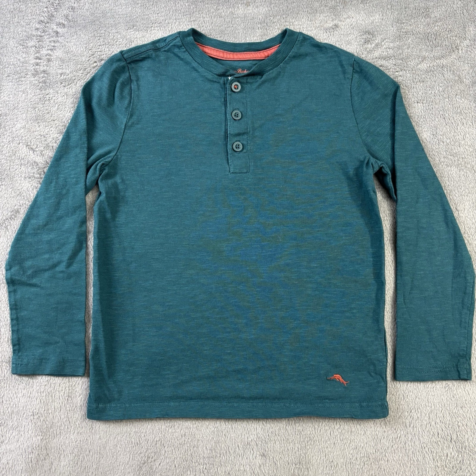 Tommy Bahama Henley Long Sleeve Shirt Kids Size S 5/6 Green Logo Casual Euc